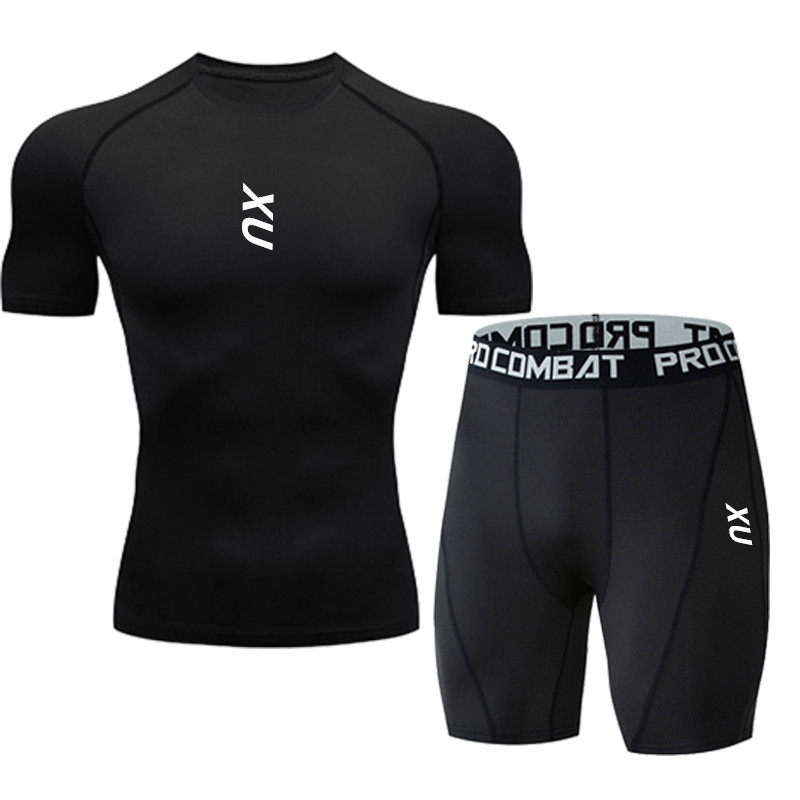 T Shirt Tight Fit - เสื้อยืดวิ่งผู้ชายแบบรัดรูป แขนสั้น เสื้อยืดกีฬา ชุดออกกำลังกายฟิตเนส กางเกงขาสั้นรัดรูปสำหรับวิ่งจ๊อกกิ้ง กางเกงขาสั้นกีฬาผู้ชาย