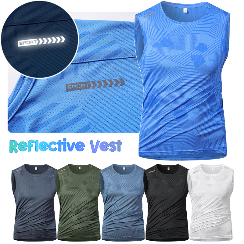 Sleeveless Undershirt - เสื้อกั๊กสะท้อนแสงสำหรับผู้ชาย วิ่งออกกำลังกาย ระบายอากาศได้ดี ผ้าไหมน้ำแข็ง สำหรับฟิตเนส ปั่นจักรยาน