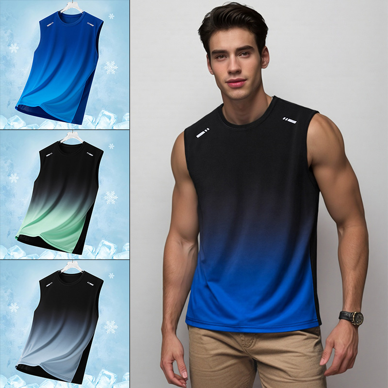 Sleeveless Undershirt - เสื้อกีฬาผู้ชายแบบไล่เฉดสี น้ำหนักเบา แขนกุด คอกลม เสื้อยืดฤดูร้อน ทรงหลวม