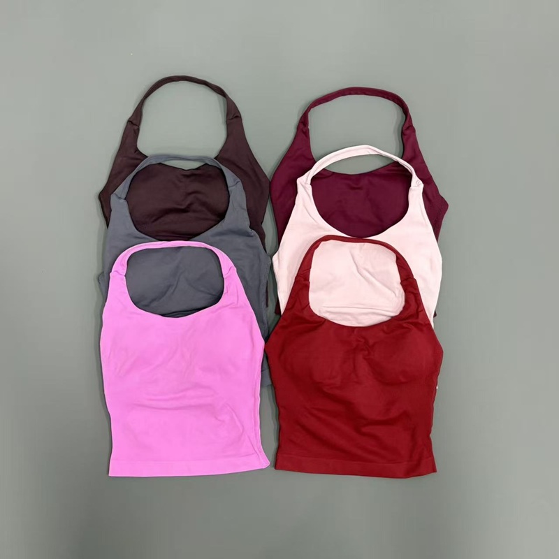 Suspender Tank Top - เสื้อกล้ามออกกำลังกายผู้หญิง แบบเปิดหลัง ทรงยาว สายคล้องคอ เนื้อผ้านุ่ม ไร้ตะเข็บ