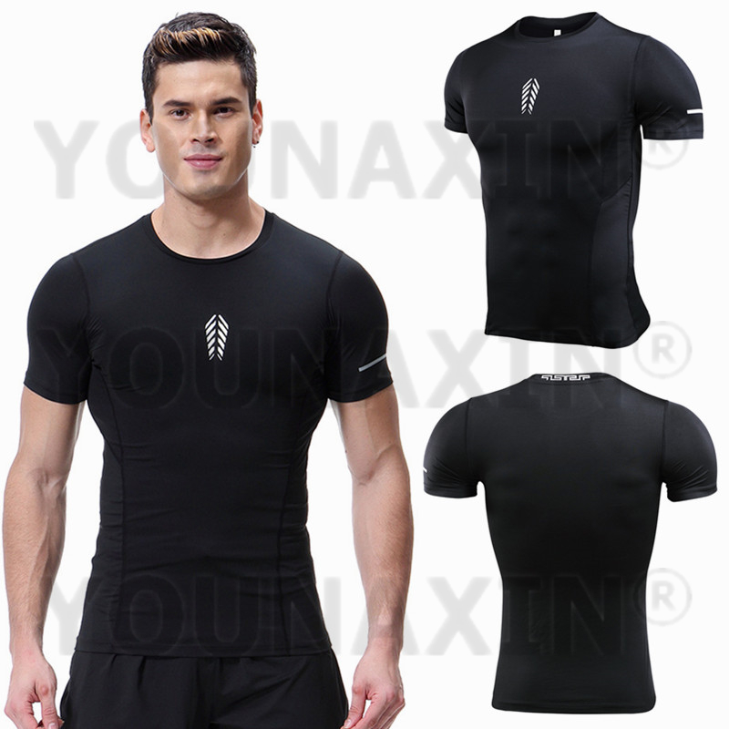 T Shirt Tight Fit - เสื้อยืดแขนสั้นผู้ชายวิ่งออกกําลังกายการฝึกอบรมขี่จักรยานกีฬาผอมกีฬา Activewear S M L XL