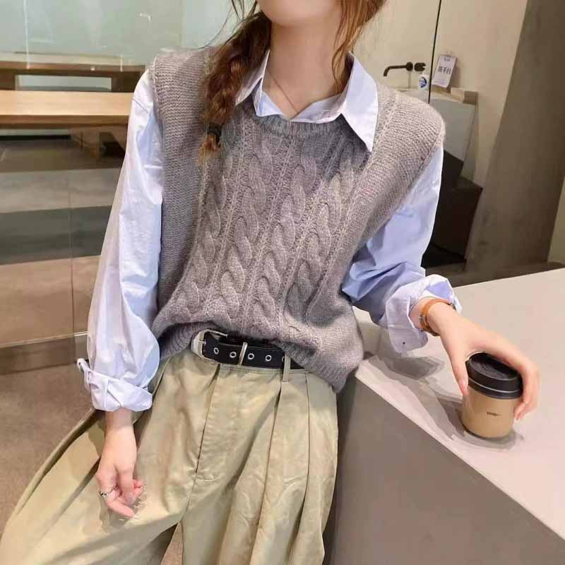 เสื้อกั๊กไหมพรมคอโอ รุ่นใหม่ ป - Sleeveless Undershirt บทวิจารณ์และราคา